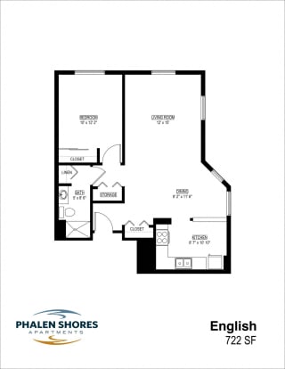 English - 1 bedroom floor plan
