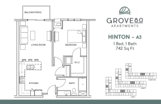 1 Bed 1 Bath Floor Plan 1 Bed 1 Bath Floor Plan at Grove80 Apartments, Cottage Grove, 55016