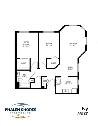 Ivy 2 bedroom 1 bath corner floor plan