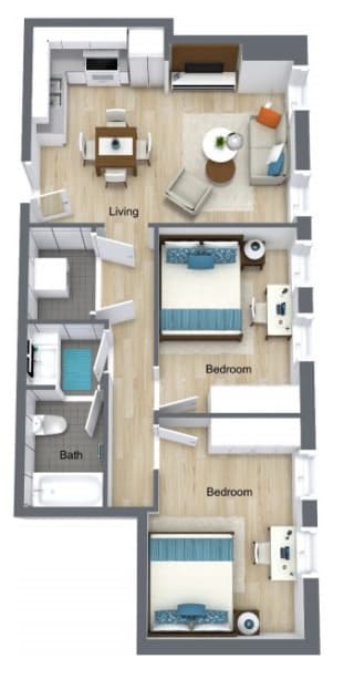 Floor Plan for Unit 424 at Courtyard Lofts Student Housing Chapel Hill UNC