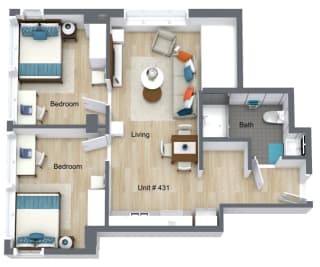 Floor Plan for Unit 431 at Courtyard Lofts Student Housing Chapel Hill UNC