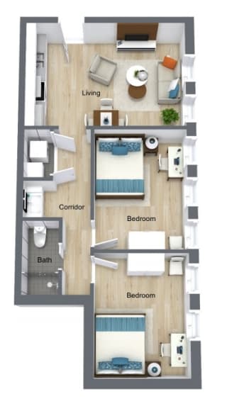 Floor Plan for Unit 434 at Courtyard Lofts Student Housing Chapel Hill UNC