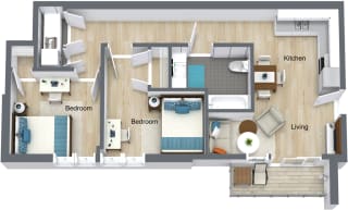 Floor Plan for Unit 322 at Courtyard Lofts Student Housing Chapel Hill UNC