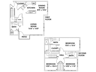 Floor Plan E1 - 3 Bedroom Townhome