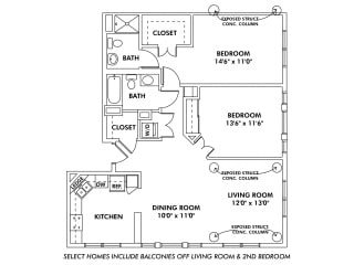 Floor Plan T - 2 Bedroom Apartment