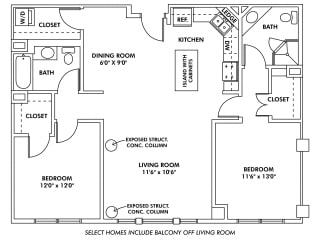 Floor Plan U - 2 Bedroom Apartment