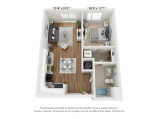 A2 Floor Plan at The Waterford At Rocketts Landing Apartments, PRG Real Estate, Richmond, 23231