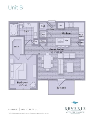 1 Bedroom apartment with work space, Plan B