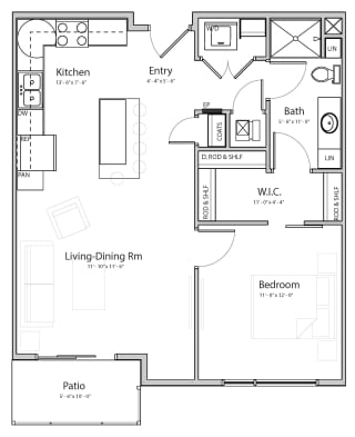 Bliss Floorplan Bliss (B1-1) one bedroom one bathroom at Haven at Uptown