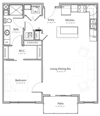 Calm floorplan Calm (B3) one bedroom one bathroom at Haven at Uptown