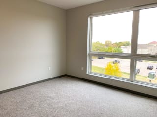 carpeted bedroom with huge window