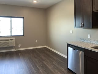 Kitchen space leading to the living and dining space