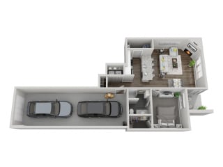 Acadia one bedroom 3D floor plan at The Villas at Mahoney Park