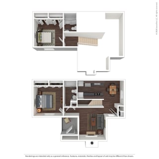 2 Bedrooms A and 2 Bathrooms Floor Plans at SoNA, Austin, 78729