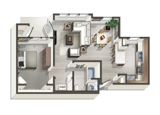 1X1 3D Floor Plan | Briggs Village Apartments