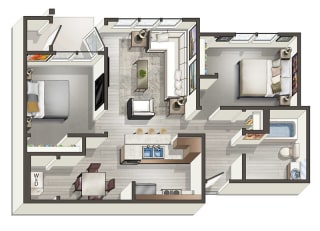 2X1 3D Floor Plan | Briggs Village Apartments in Olympia, WA 98501