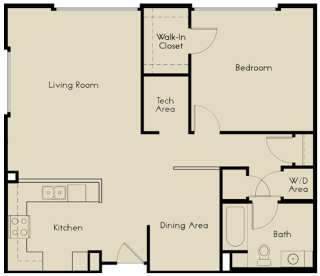 1 bed  1 Bath 883-942 square feet floor plan A