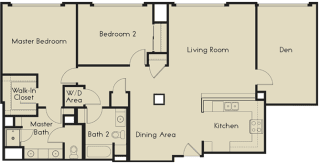 2 bed 2 Bath 1453-1493 square feet floor plan L