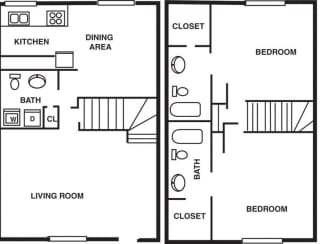 Floor Plan 2 BED 1.5 BATH TOWNHOME