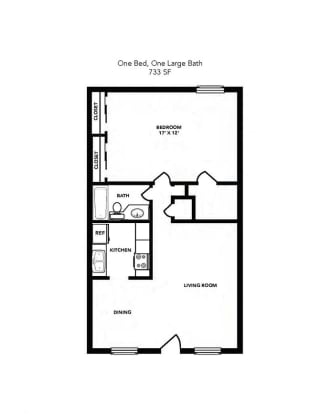 Floor Plan 1 Bed 1 Bath B