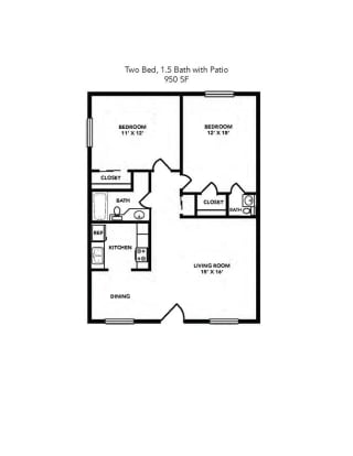 Floor Plan 2 Bed 1.5 Bath