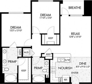 2 bed 2 Bath 1114 square feet floor plan B4