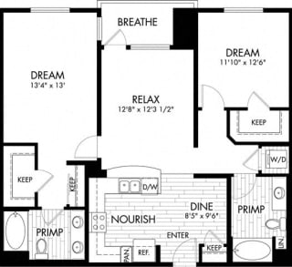 2 bed  2 Bath 1149 square feet floor plan B8