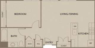 1 bed 1 bath 656 square feet floor plan One Bedroom (Urban Flats)