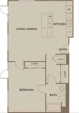 1 bed 1 bath 1197 square feet floor plan One Bedroom (Industrial Lofts)