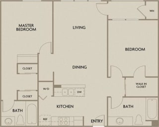 Plan B 2 bed 2 bath 1022 square feet floor plan Waterfront Two Bedroom Plan B