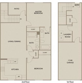 2 bed 2 bath 1252 square feet floor plan Waterfront Two Bedroom Townhouse