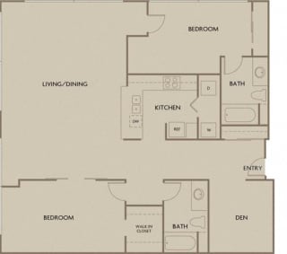 2 bed 2 bath 1688 square feet floor plan Two Bedroom with Den (Industrial Lofts)