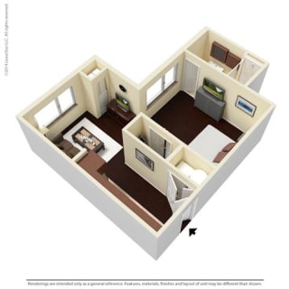 1 Bed - 1 Bath |619 sq ft S3 floorplan