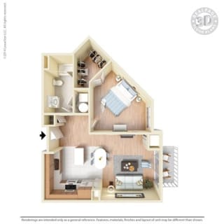 1 Bed - 1 Bath, 789 square feet A3 floor plan