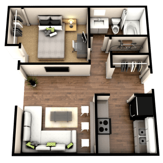 Floor Plan 1 Bedroom 1 Bath - Renovated