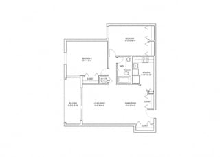 2 Bed, 1 Bath, 1074 sq. ft. Flamingo floor plan