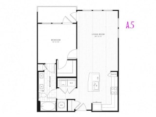 A5 1 Bed 1 Bath 825 square feet floor plan