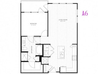 A6 1 Bed 1 Bath 853 square feet floor plan