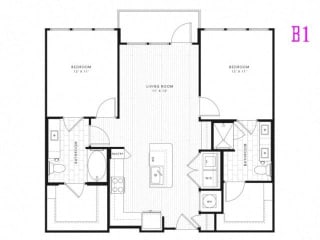 B1 2 Bed 2 Bath 1054 square feet floor plan