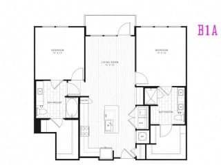 B1A, 2 Bed 2 Bath 1161 square feet floor plan