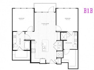 B1B, 2 Bed 2 Bath 1047 square feet floor plan