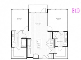 B1D, 2 Bed 2 Bath 1053 square feet floor plan