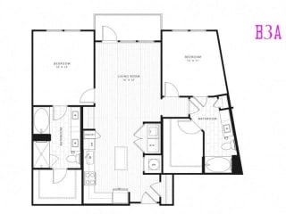 B3A, 2 Bed 2 Bath 1131 square feet floor plan