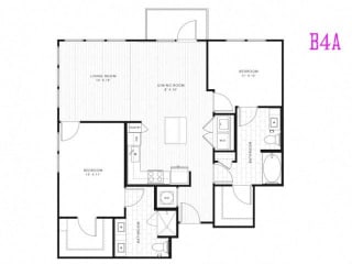 B4A, 2 Bed 2 Bath 1138 square feet floor plan