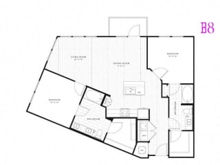 B8, 2 Bed 2 Bath 1199 square feet floor plan