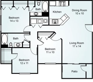 3 Bed, 2 Bath, 1355 sq. ft., Willow