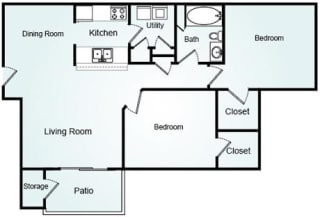 2 Bed, 1 Bath, 1117 square feet floor plan Summerset