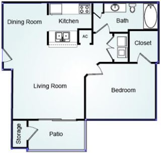 1 Bed, 1 Bath, 800 square feet floor plan Westport