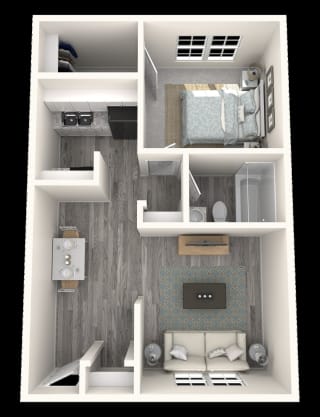 1 Bed, 1 Bath, 651 sq. ft. Iris floor plan