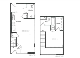 1st and 2nd floor 1 Bed 1 Bath 787 square feet floor plan Loft 2
